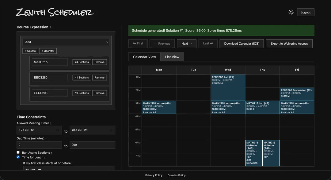 Zenith Scheduler Preview
